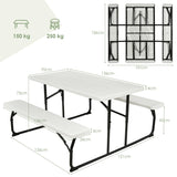 Foldable Picnic Table and Bench Set with Metal Frame and All Weather-resistant Surface for Backyard-Black