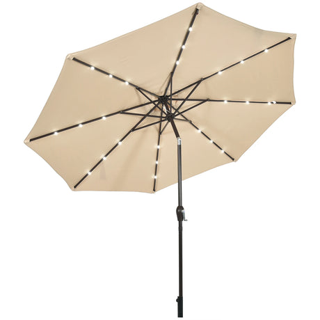 LED lighting cantilever umbrella round parasol solar powered garden umbrella crank-beige- 3M