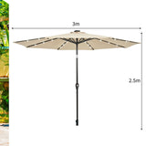 LED lighting cantilever umbrella round parasol solar powered garden umbrella crank-beige- 3M