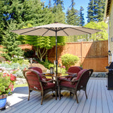 LED lighting cantilever umbrella round parasol solar powered garden umbrella crank-beige- 3M