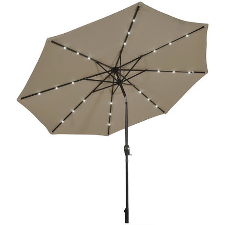 LED lighting cantilever umbrella round parasol solar powered garden umbrella crank-brown- 3M