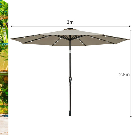LED lighting cantilever umbrella round parasol solar powered garden umbrella crank-brown- 3M