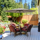 LED lighting cantilever umbrella round parasol solar powered garden umbrella crank-brown- 3M