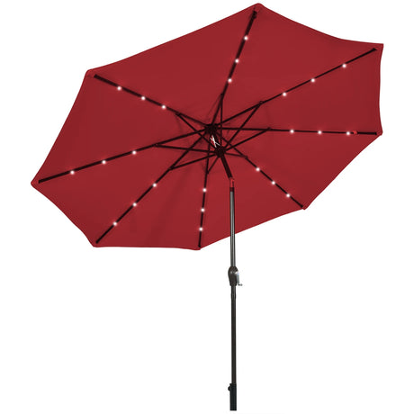 LED lighting cantilever umbrella round parasol solar powered garden umbrella crank-red- 3M