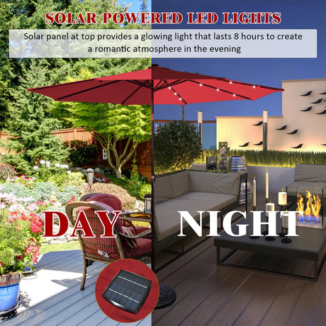 LED lighting cantilever umbrella round parasol solar powered garden umbrella crank-red- 3M