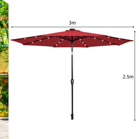 LED lighting cantilever umbrella round parasol solar powered garden umbrella crank-red- 3M
