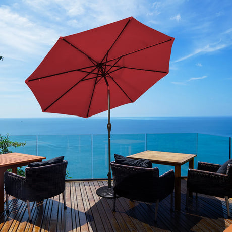 LED lighting cantilever umbrella round parasol solar powered garden umbrella crank-red- 3M