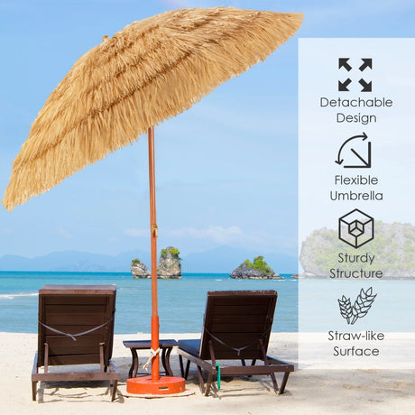 2m Thatch Umbrella Tilting Outdoor Beach Patio Sun Shelter Parasol