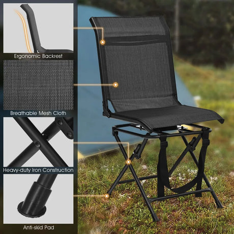 360 Swivel Hunting Blind Chair with Sturdy Metal Frame Support up to 330 lbs-Black