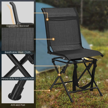 360 Swivel Hunting Blind Chair with Sturdy Metal Frame Support up to 330 lbs-Black
