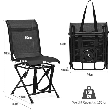 360 Swivel Hunting Blind Chair with Sturdy Metal Frame Support up to 330 lbs-Black