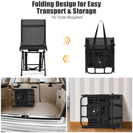 360 Swivel Hunting Blind Chair with Sturdy Metal Frame Support up to 330 lbs-Black