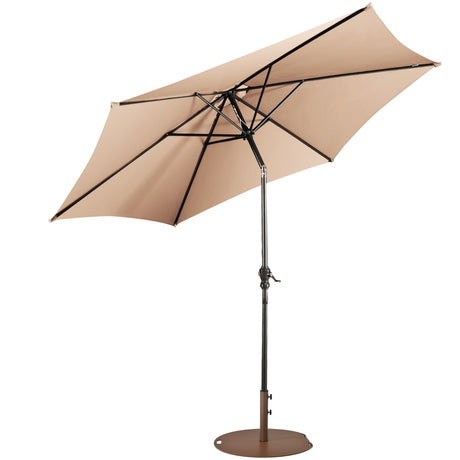 9FT Patio Umbrella Patio Market Steel Tilt W/ Crank Outdoor Yard Garden-beige