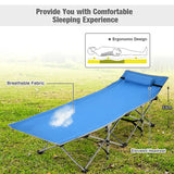 Folding Camping Cot with Side Storage Pocket &amp; Detachable Headrest-Blue