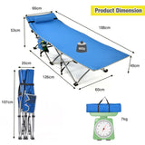 Folding Camping Cot with Side Storage Pocket &amp; Detachable Headrest-Blue