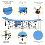 Folding Camping Cot with Side Storage Pocket &amp; Detachable Headrest-Blue