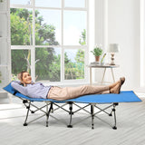 Folding Camping Cot with Side Storage Pocket &amp; Detachable Headrest-Blue