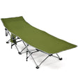 Folding Camping Cot with Side Storage Pocket &amp; Detachable Headrest-Green