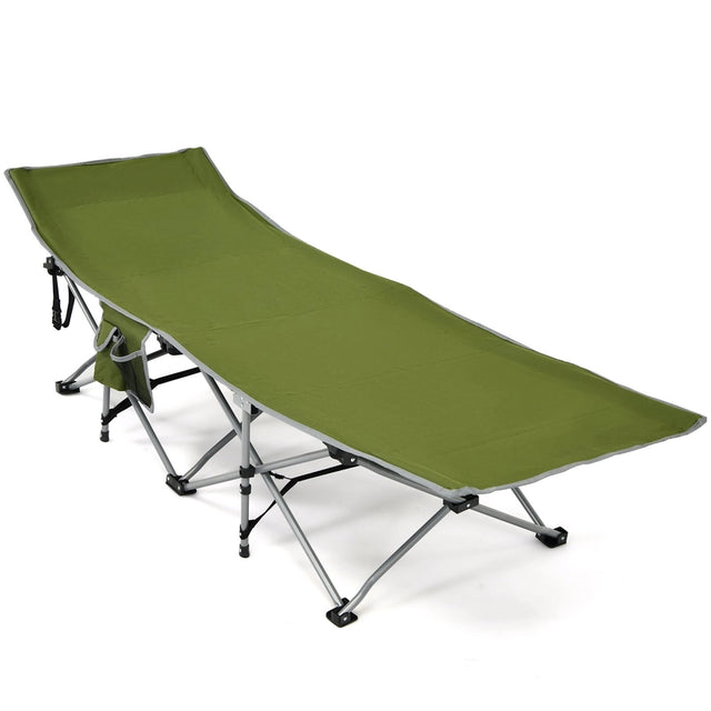 Folding Camping Cot with Side Storage Pocket &amp; Detachable Headrest-Green