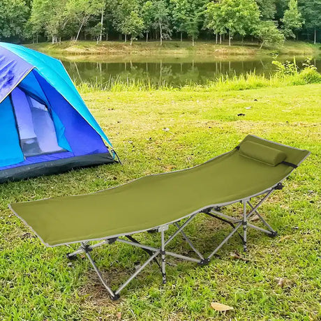 Folding Camping Cot with Side Storage Pocket &amp; Detachable Headrest-Green