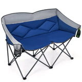 Folding Loveseat Camping Chair with 2 Mesh Storage Bags