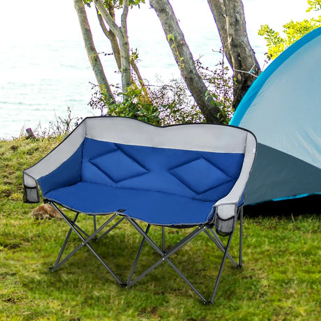 Folding Loveseat Camping Chair with 2 Mesh Storage Bags