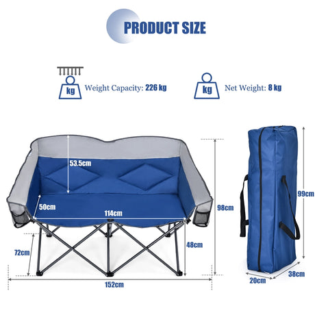 Folding Loveseat Camping Chair with 2 Mesh Storage Bags