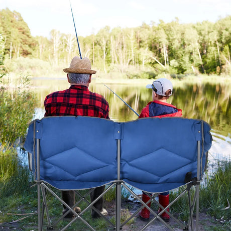 Folding Loveseat Camping Chair with 2 Mesh Storage Bags