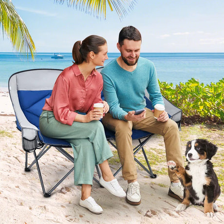 Folding Loveseat Camping Chair with 2 Mesh Storage Bags