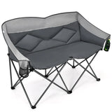 Outdoor Double Folding Camping Chair with Armrest and Carry Bag-Grey