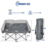 Outdoor Double Folding Camping Chair with Armrest and Carry Bag-Grey
