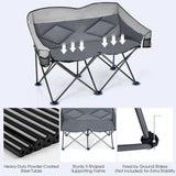 Outdoor Double Folding Camping Chair with Armrest and Carry Bag-Grey