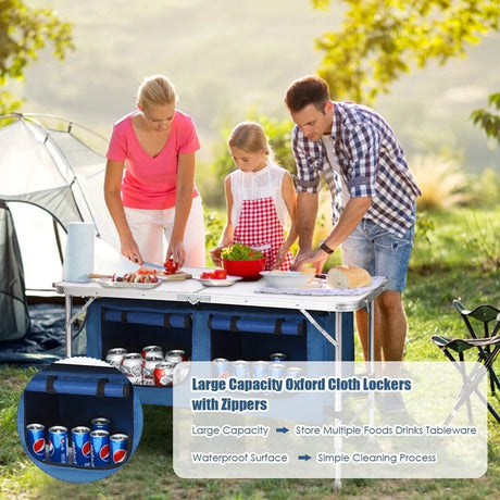 Height Adjustable Folding Camping  Table-Blue