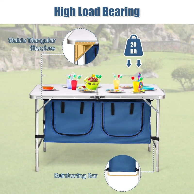 Height Adjustable Folding Camping  Table-Blue
