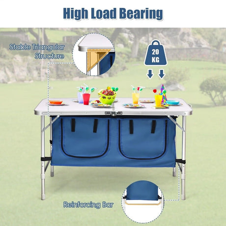 Height Adjustable Folding Camping  Table-Blue