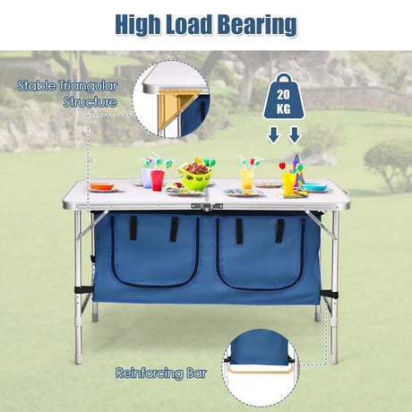 Height Adjustable Folding Camping  Table-Blue