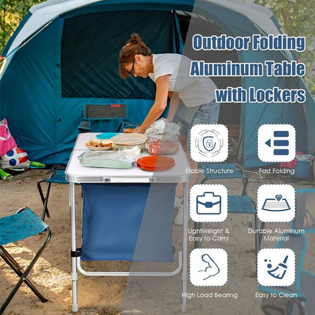 Height Adjustable Folding Camping  Table-Blue