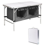 Portable Outdoor Aluminum Picnic Table with Zippered Storage Organizer for BBQ/Party