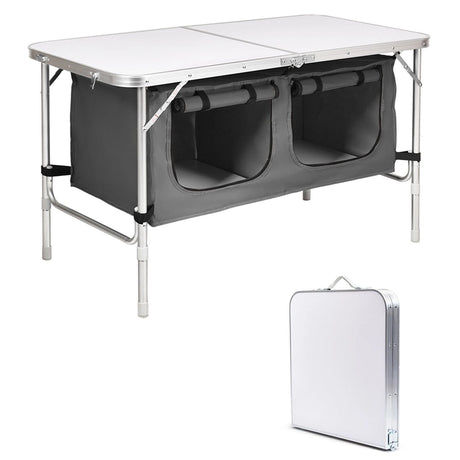 Portable Outdoor Aluminum Picnic Table with Zippered Storage Organizer for BBQ/Party