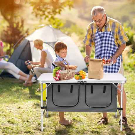 Portable Outdoor Aluminum Picnic Table with Zippered Storage Organizer for BBQ/Party