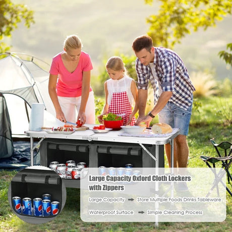 Portable Outdoor Aluminum Picnic Table with Zippered Storage Organizer for BBQ/Party