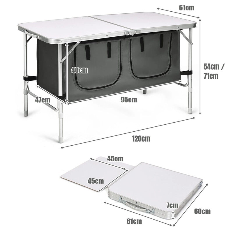 Portable Outdoor Aluminum Picnic Table with Zippered Storage Organizer for BBQ/Party