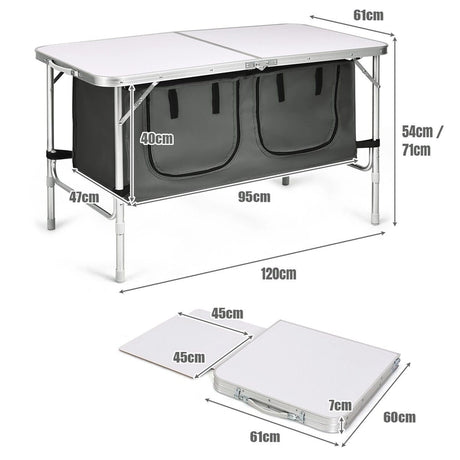 Portable Outdoor Aluminum Picnic Table with Zippered Storage Organizer for BBQ/Party