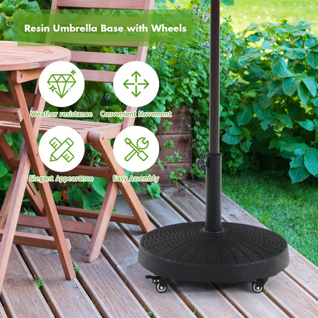 Round Resin Umbrella Base with Lockable Wheels for Yard