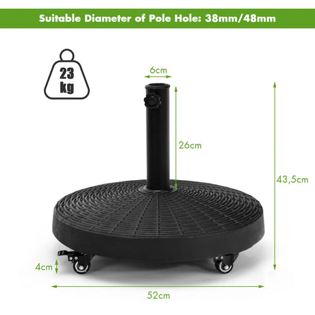 Round Resin Umbrella Base with Lockable Wheels for Yard