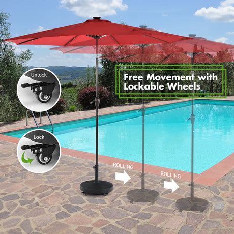 Round Resin Umbrella Base with Lockable Wheels for Yard