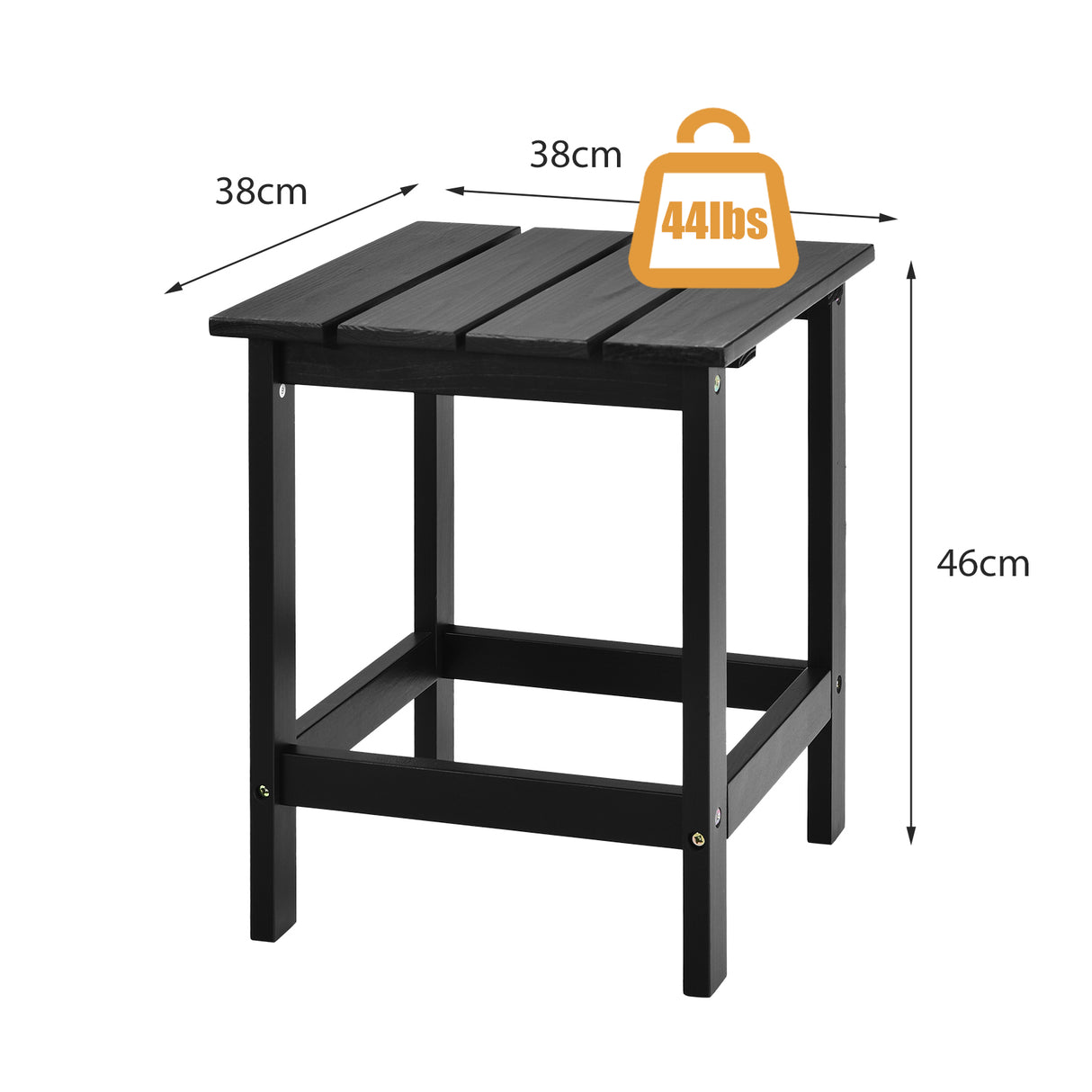 15 Inch Patio Square Wooden Slat End Side Coffee Table for Garden-Black