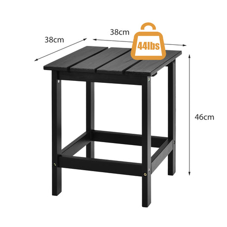 15 Inch Patio Square Wooden Slat End Side Coffee Table for Garden-Black