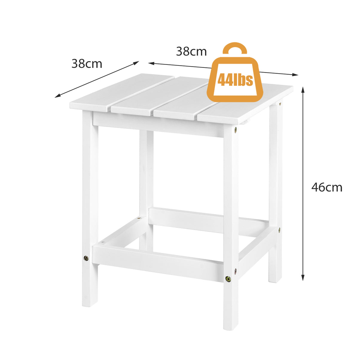 15 Inch Patio Square Wooden Slat End Side Coffee Table for Garden-White