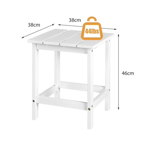15 Inch Patio Square Wooden Slat End Side Coffee Table for Garden-White